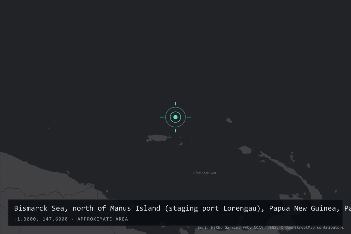 Where it happened: Bismarck Sea, north of Manus Island (staging port Lorengau), Papua New Guinea, Papua New Guinea
