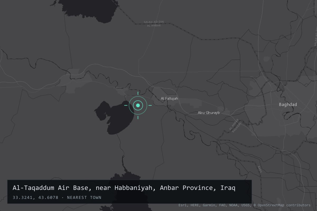 Where it happened: Al-Taqaddum Air Base, near Habbaniyah, Anbar Province, Iraq