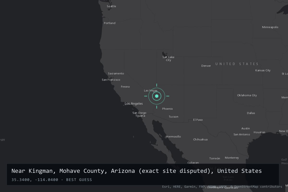 Where it happened: Near Kingman, Mohave County, Arizona (exact site disputed), United States