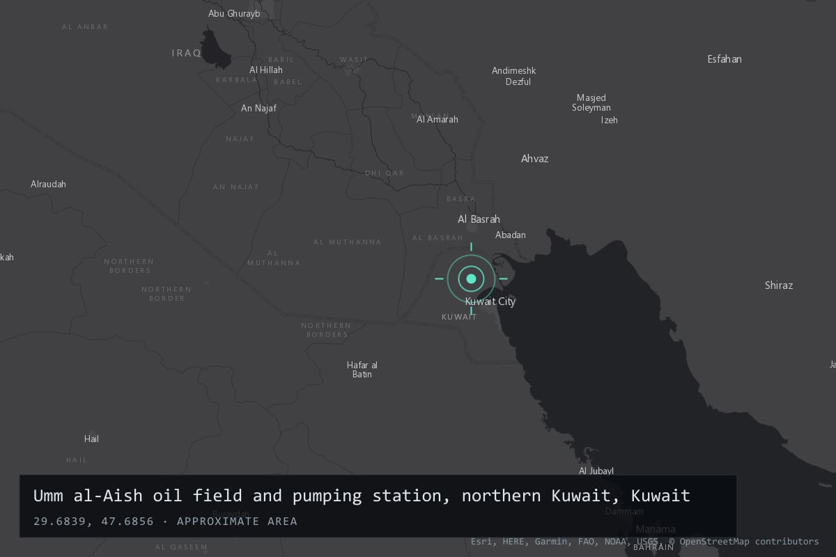 Where it happened: Umm al-Aish oil field and pumping station, northern Kuwait, Kuwait