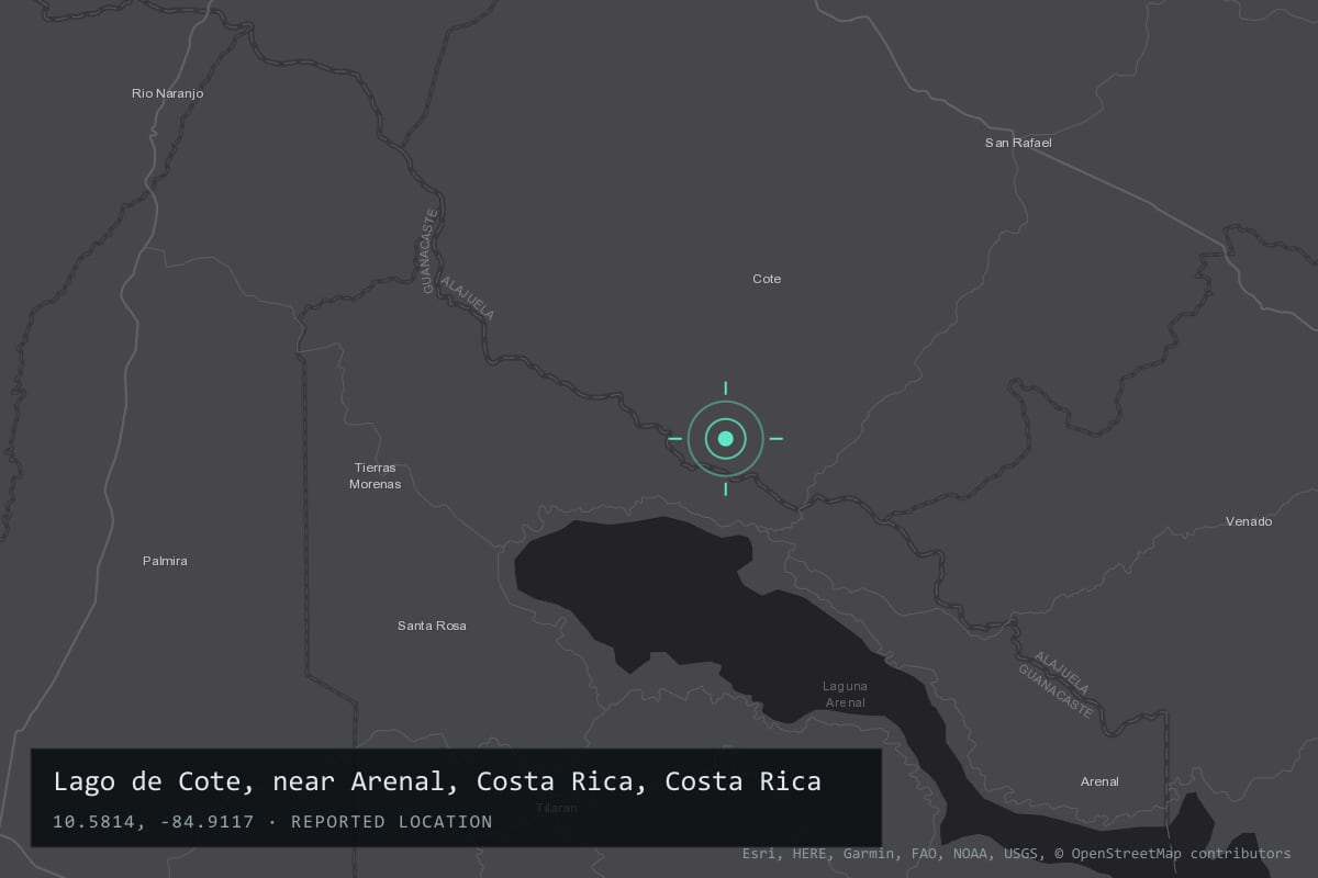 Where it happened: Lago de Cote, near Arenal, Costa Rica