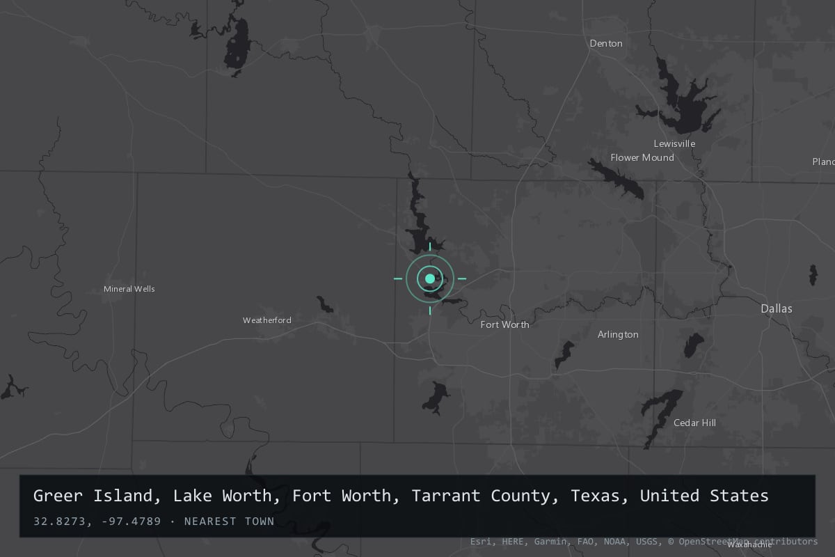 Where it happened: Greer Island, Lake Worth, Fort Worth, Tarrant County, Texas, United States