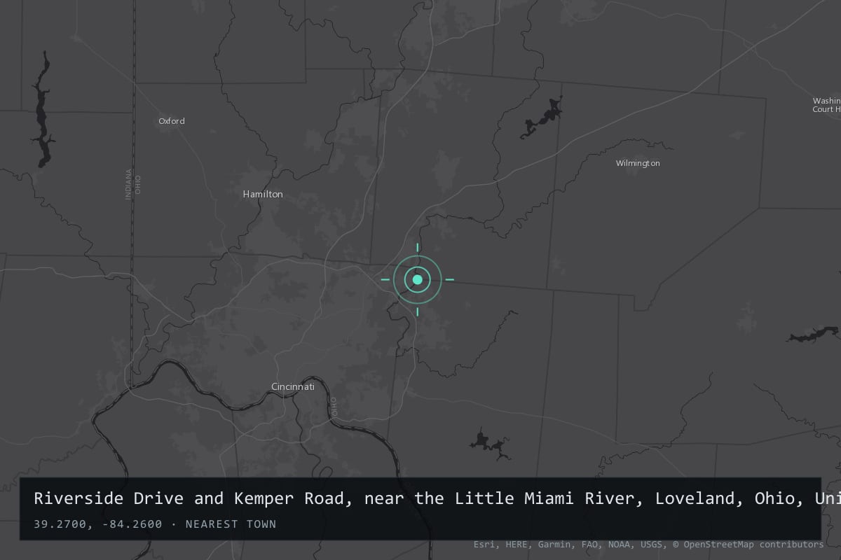 Where it happened: Riverside Drive near the Little Miami River, Loveland, Ohio, USA