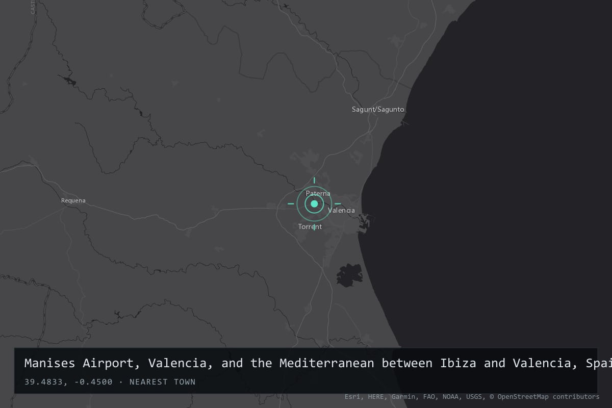 Where it happened: Manises Airport, Valencia, and the Mediterranean between Ibiza and Valencia, Spain