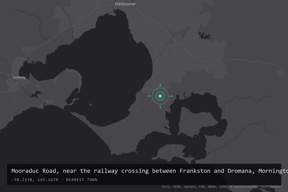 Where it happened: Mooraduc Road, near the railway crossing between Frankston and Dromana, Mornington Peninsula, Victoria, Australia