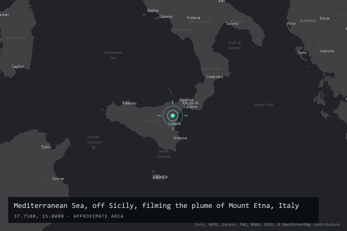 Where it happened: Mediterranean Sea, off Sicily, filming the plume of Mount Etna, Italy