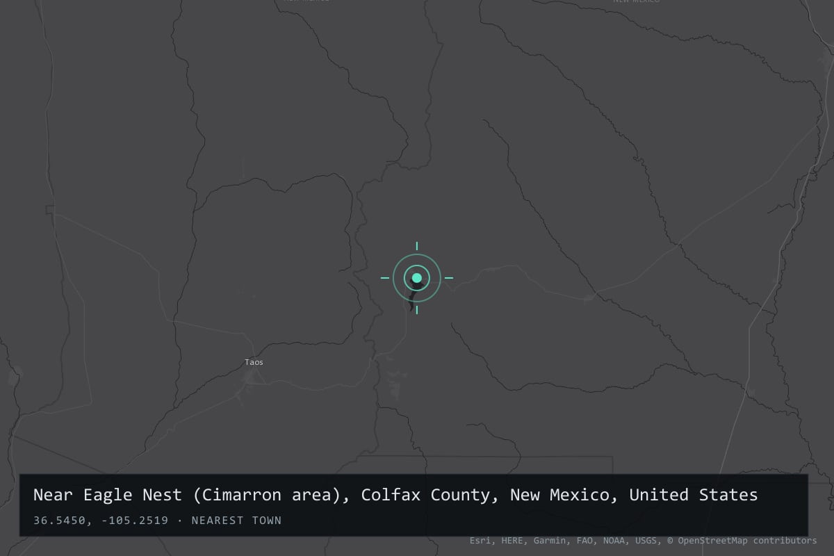Where it happened: Near Eagle Nest (Cimarron area), Colfax County, New Mexico, United States