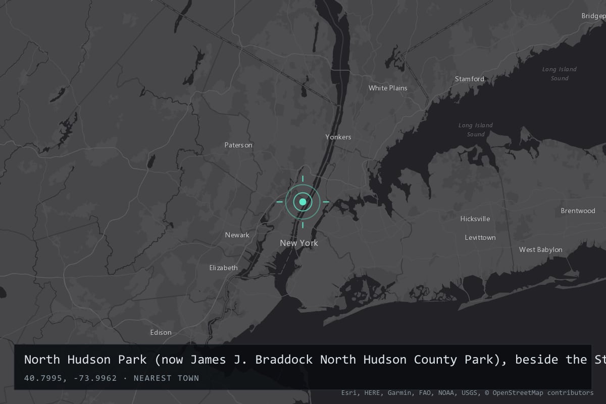Where it happened: North Hudson Park (now James J. Braddock North Hudson County Park), beside the Stonehenge apartment building, North Bergen, New Jersey, United States
