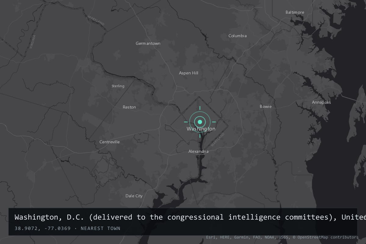 Where it happened: Washington, D.C. (delivered to the congressional intelligence committees), United States