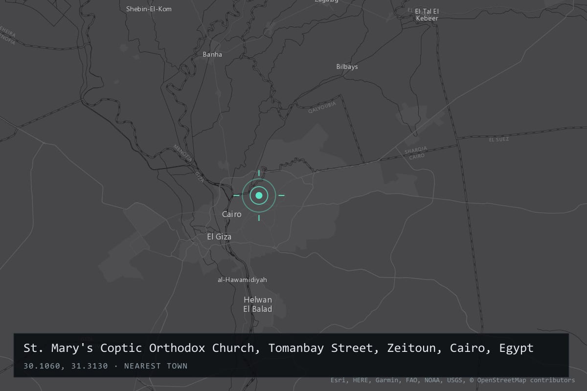 Where it happened: St. Mary's Coptic Orthodox Church, Tomanbay Street, Zeitoun, Cairo, Egypt