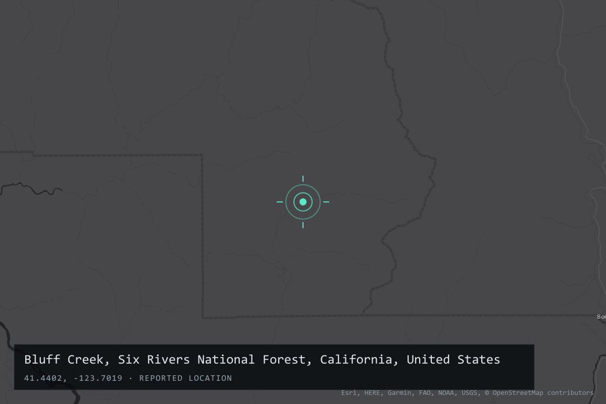 Where it happened: Bluff Creek, Six Rivers National Forest, California, United States