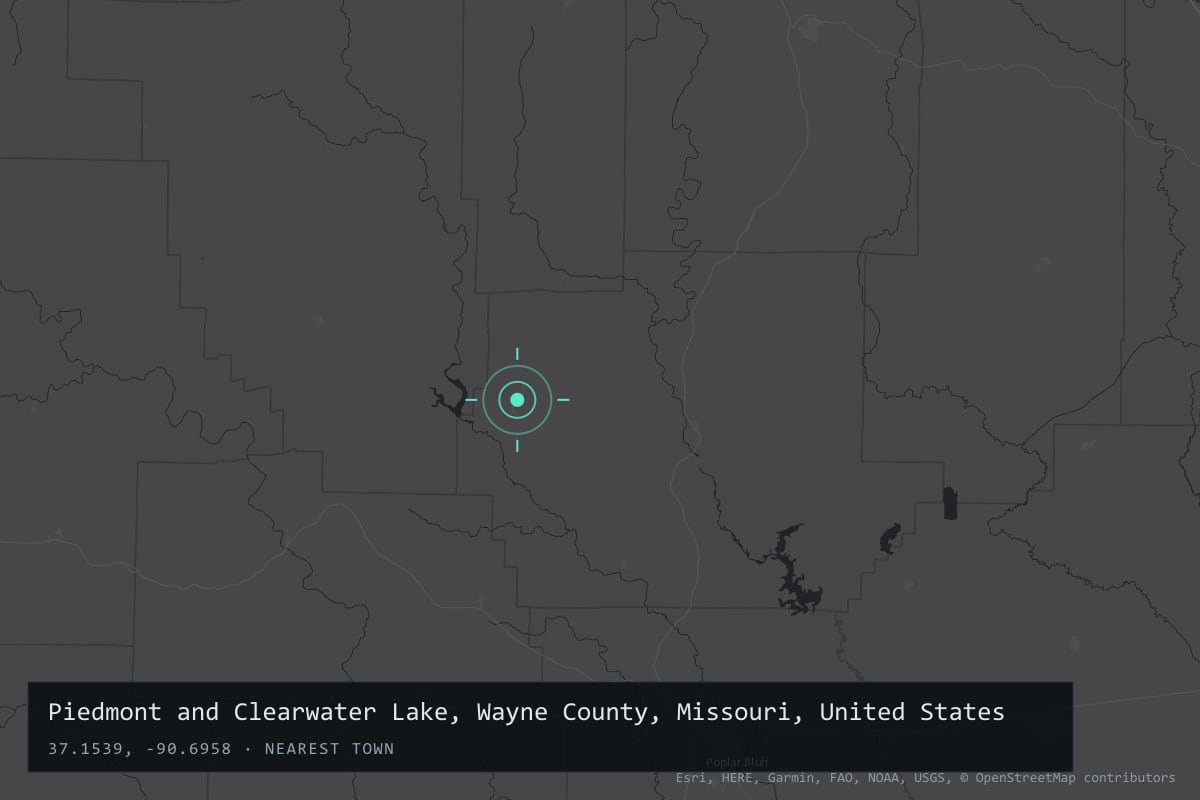 Where it happened: Piedmont and Clearwater Lake, Wayne County, Missouri, United States