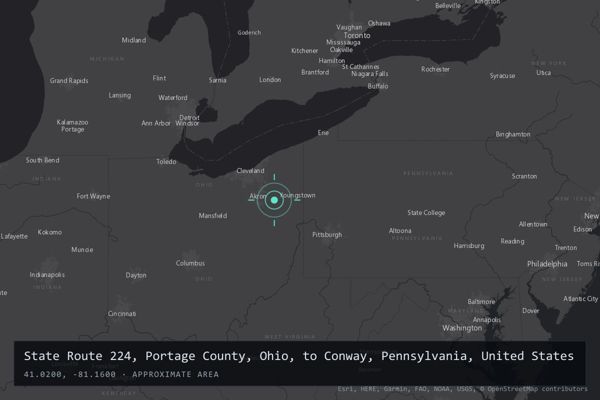 Where it happened: State Route 224, Portage County, Ohio, to Conway, Pennsylvania, United States