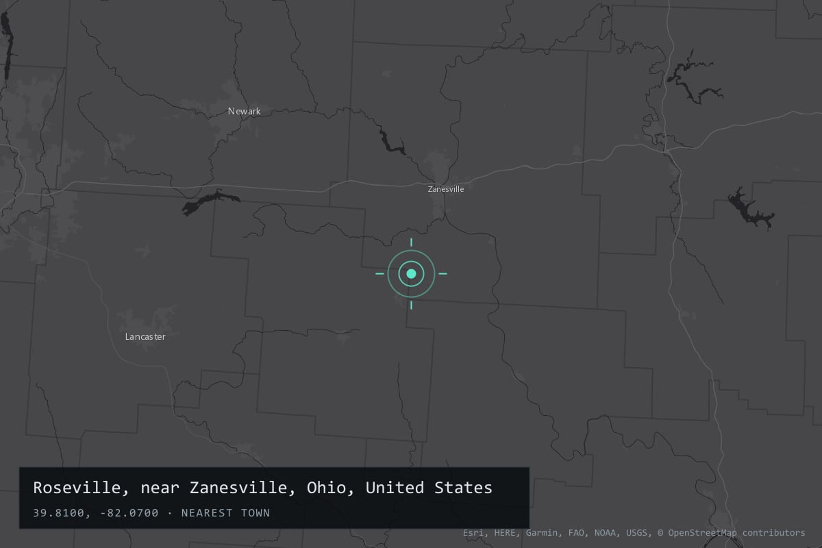 Where it happened: Roseville, near Zanesville, Ohio, United States
