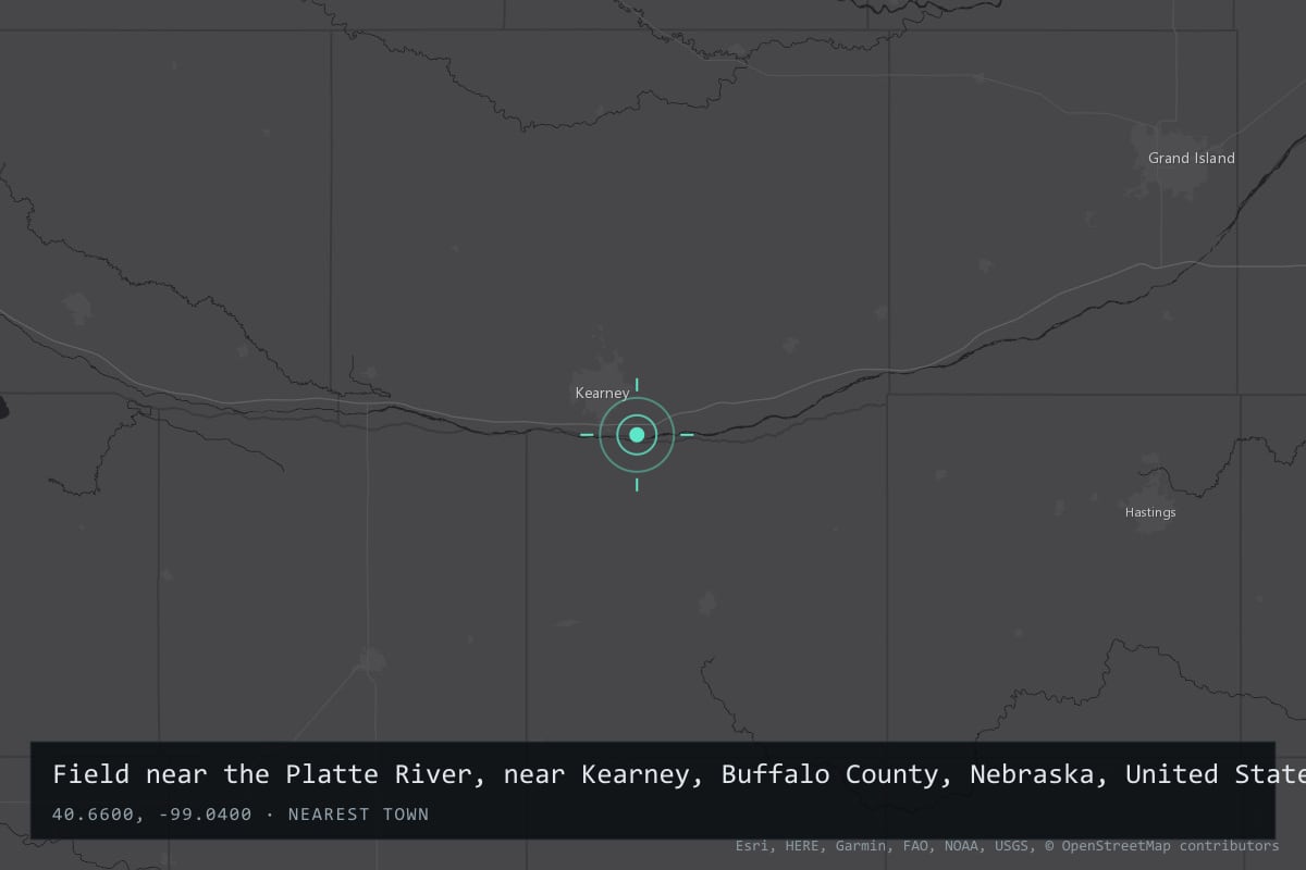 Where it happened: Field near the Platte River, near Kearney, Buffalo County, Nebraska, United States