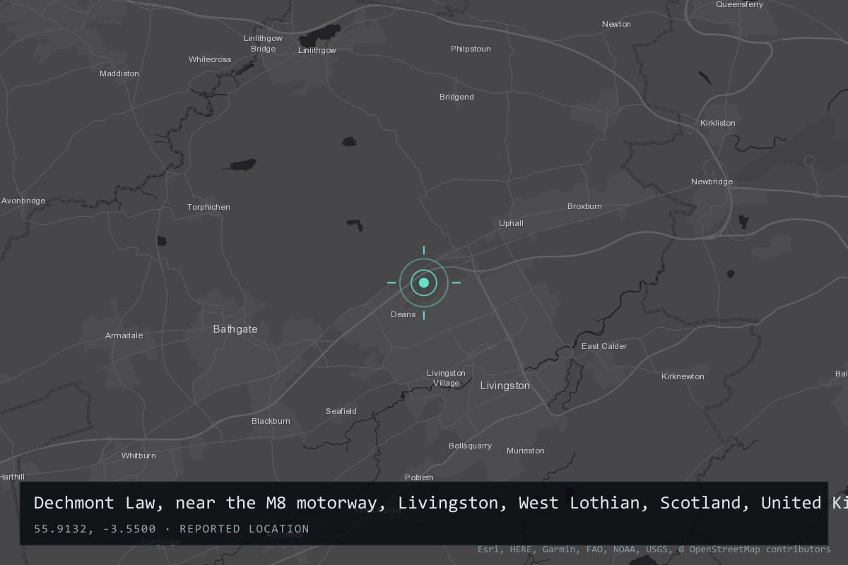 Where it happened: Dechmont Law, near the M8 motorway, Livingston, West Lothian, Scotland, United Kingdom