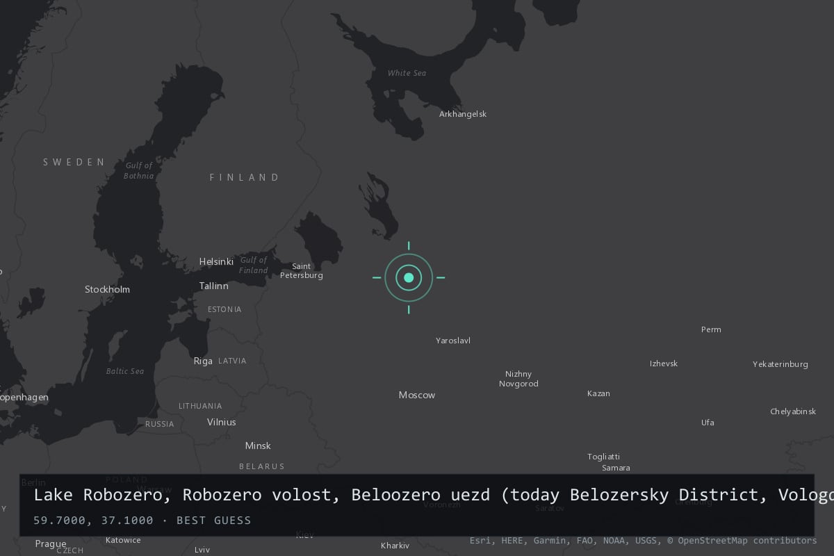 Where it happened: Lake Robozero, Robozero volost, Beloozero uezd (today Belozersky District, Vologda Oblast), Russia