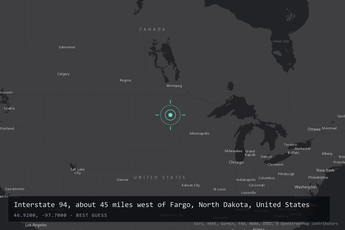 Where it happened: Interstate 94, about 45 miles west of Fargo, North Dakota, United States