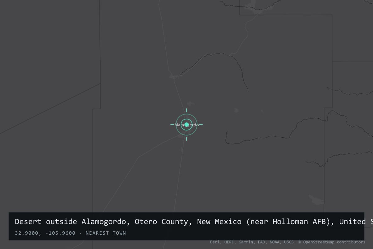 Where it happened: Desert outside Alamogordo, Otero County, New Mexico (near Holloman AFB), United States