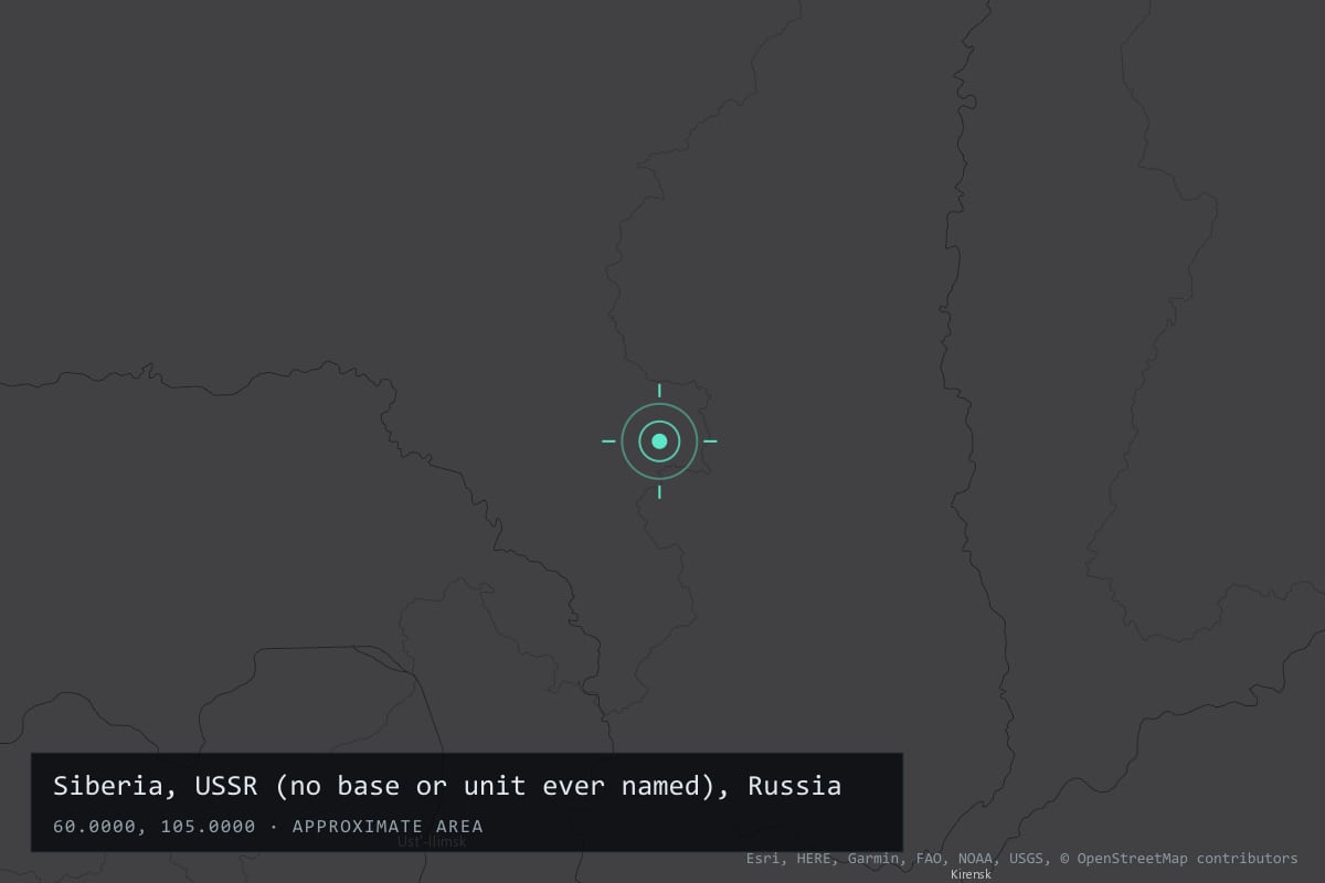 Where it happened: Siberia, USSR (no base or unit ever named), Russia
