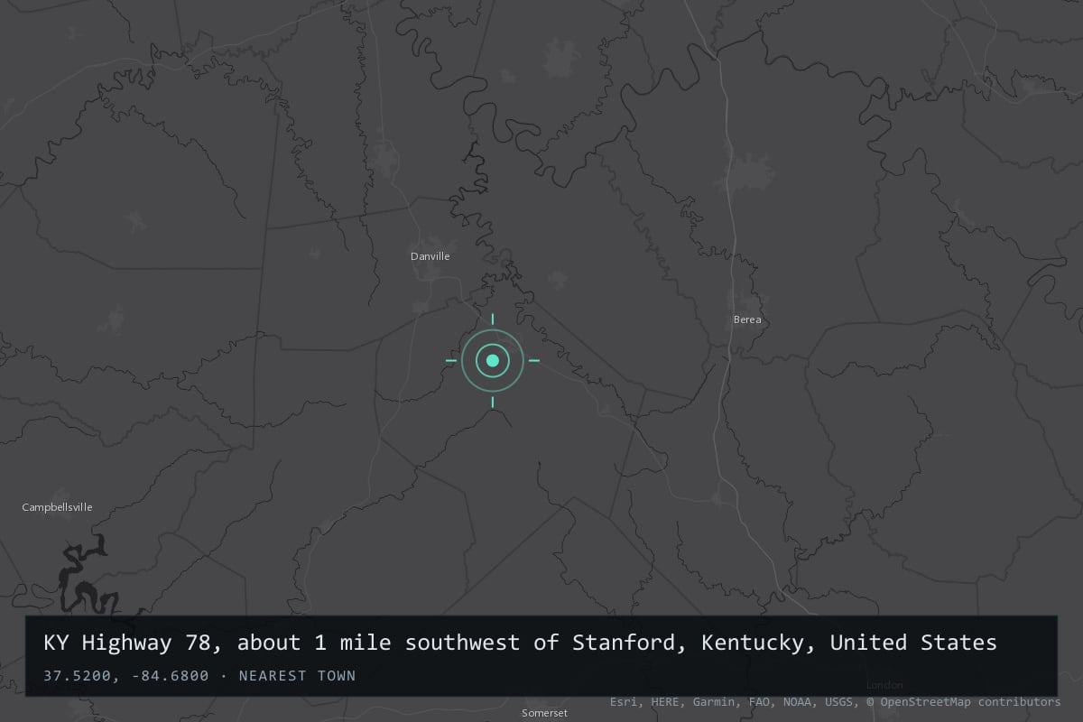 Where it happened: KY Highway 78, about 1 mile southwest of Stanford, Kentucky, United States