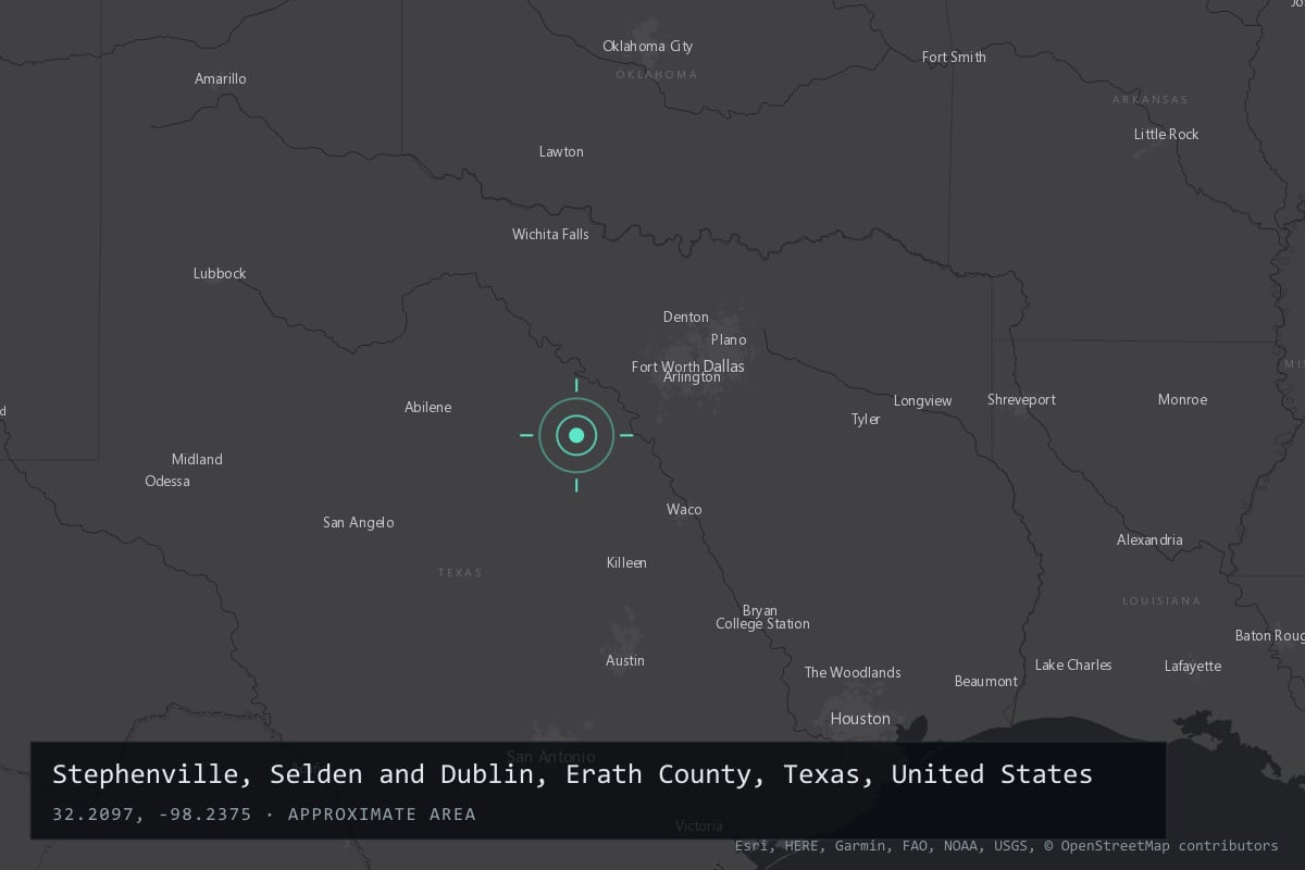 Where it happened: Stephenville, Selden and Dublin, Erath County, Texas, United States