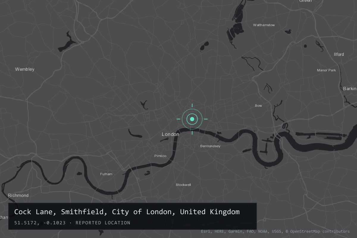 Where it happened: Cock Lane, Smithfield, City of London, United Kingdom