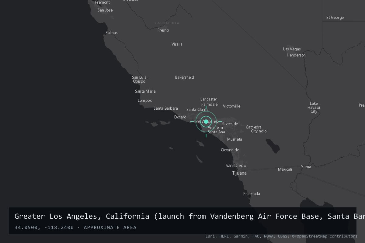 Where it happened: Greater Los Angeles, California (launch from Vandenberg Air Force Base, Santa Barbara County), United States