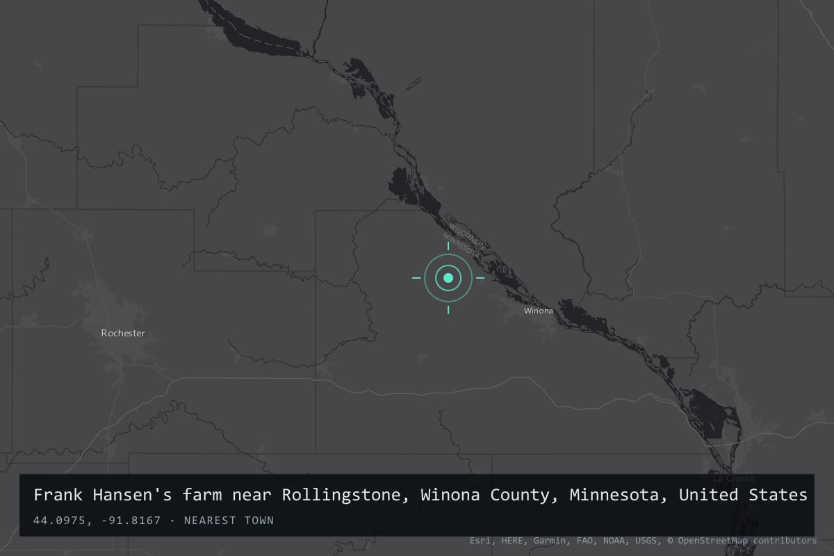 Where it happened: Frank Hansen's farm near Rollingstone, Winona County, Minnesota, United States