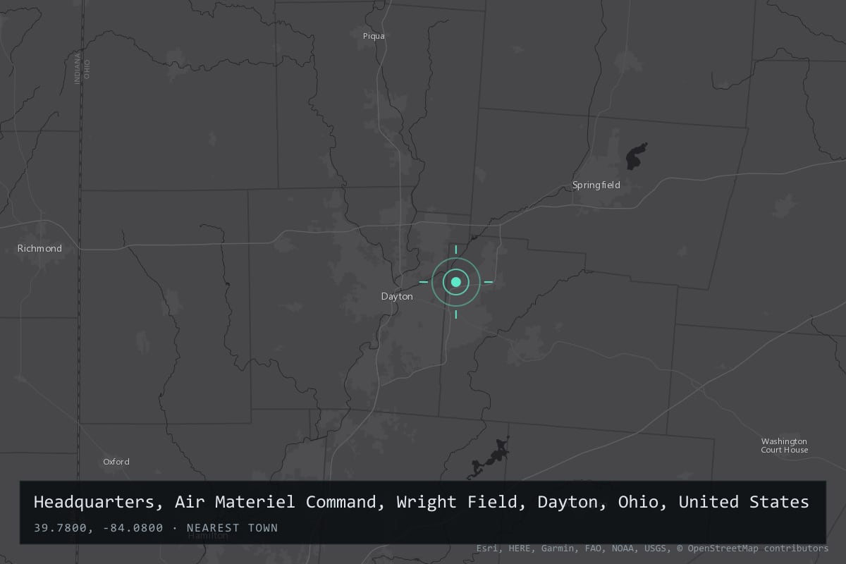 Where it happened: Headquarters, Air Materiel Command, Wright Field, Dayton, Ohio, United States