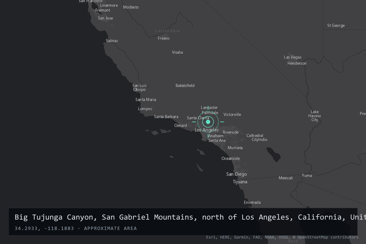 Where it happened: Big Tujunga Canyon, San Gabriel Mountains, north of Los Angeles, California, United States