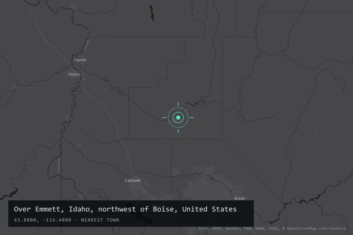 Where it happened: Over Emmett, Idaho, northwest of Boise, United States