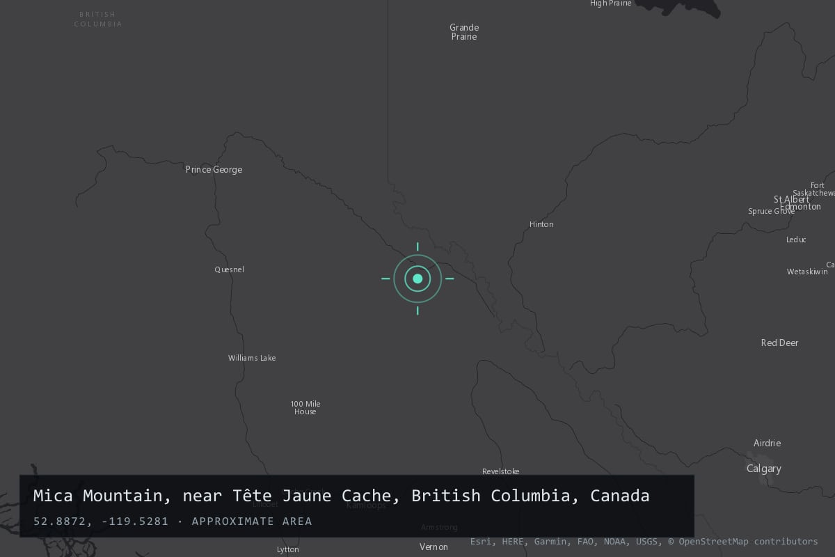 Where it happened: Mica Mountain, near Tête Jaune Cache, British Columbia, Canada