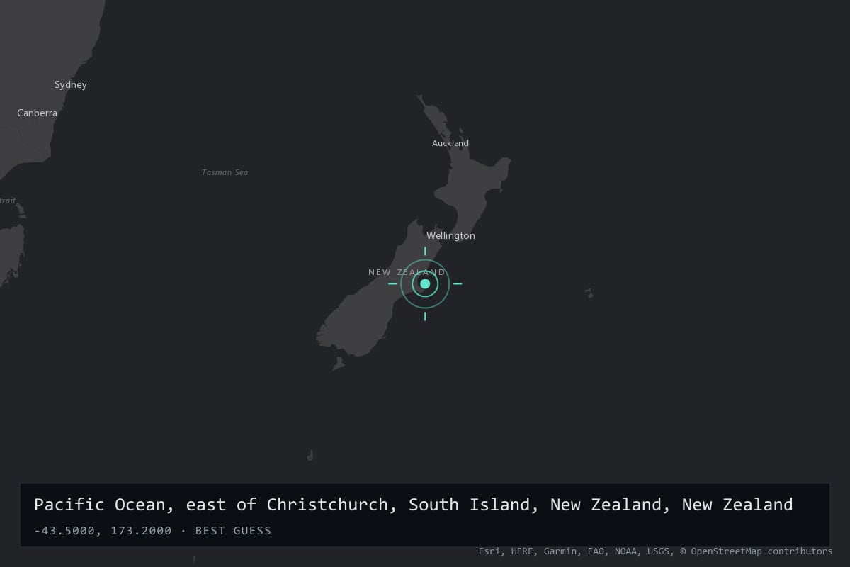 Where it happened: Pacific Ocean, east of Christchurch, South Island, New Zealand, New Zealand