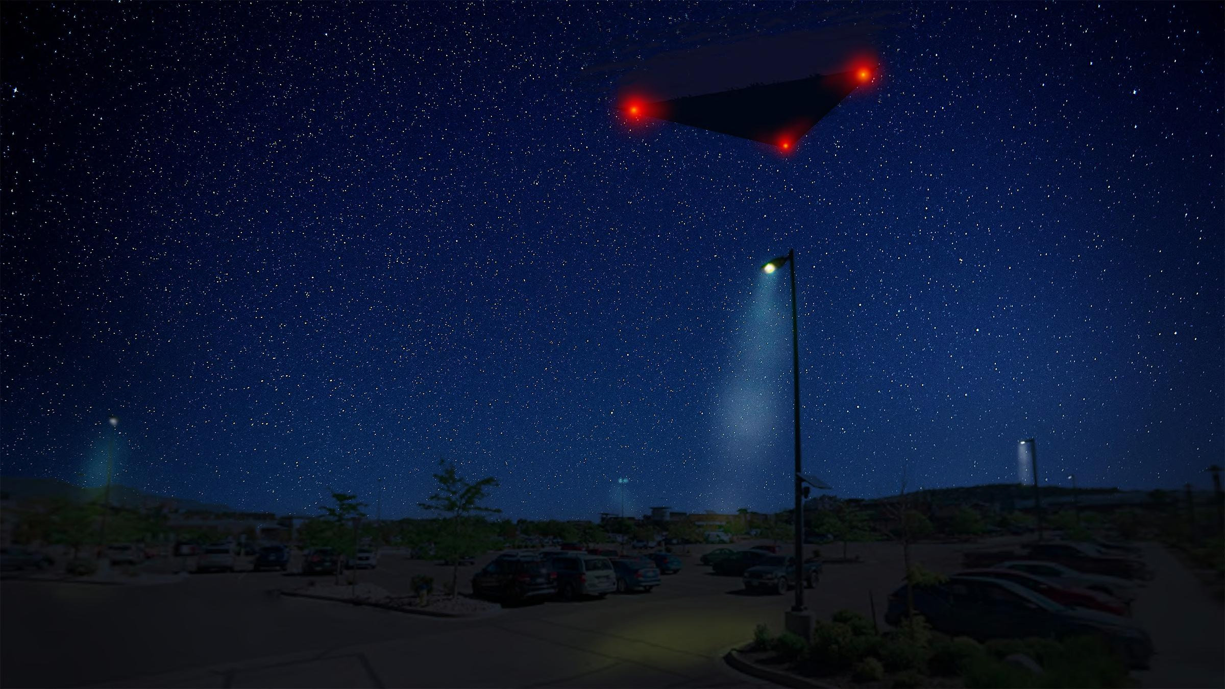 Digital Rendering, “Large Triangle with Red Lights,” 2023