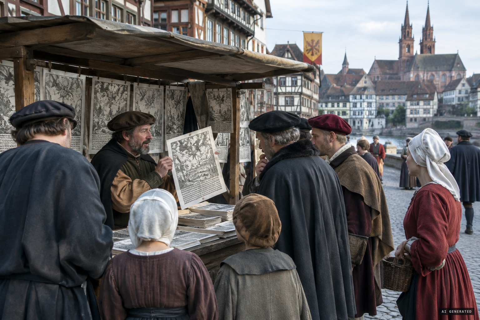 Broadsheets and the old motif of a sky battle as a warning