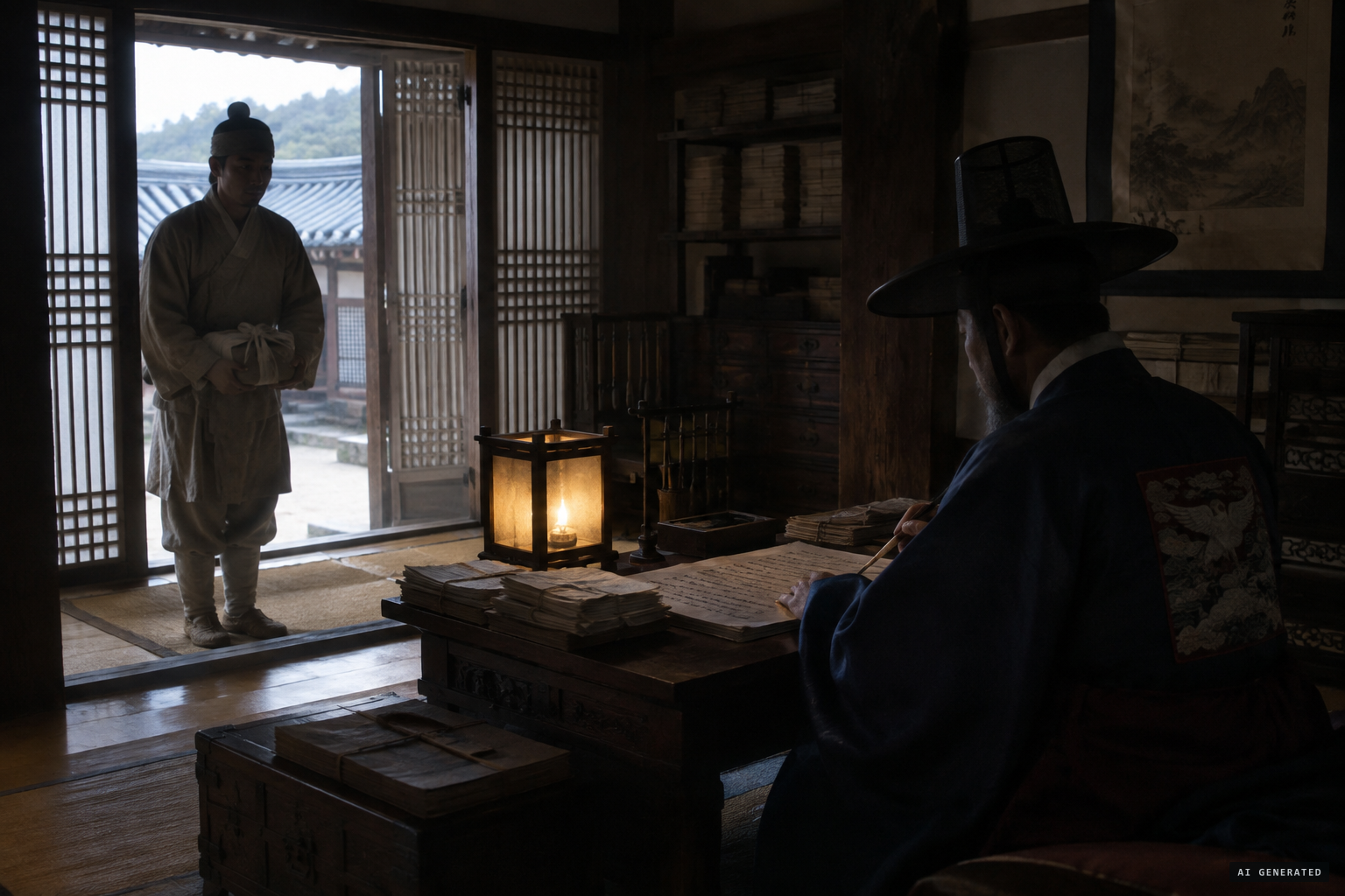 Governor Yi Hyeong-uk compiles the county reports for the court