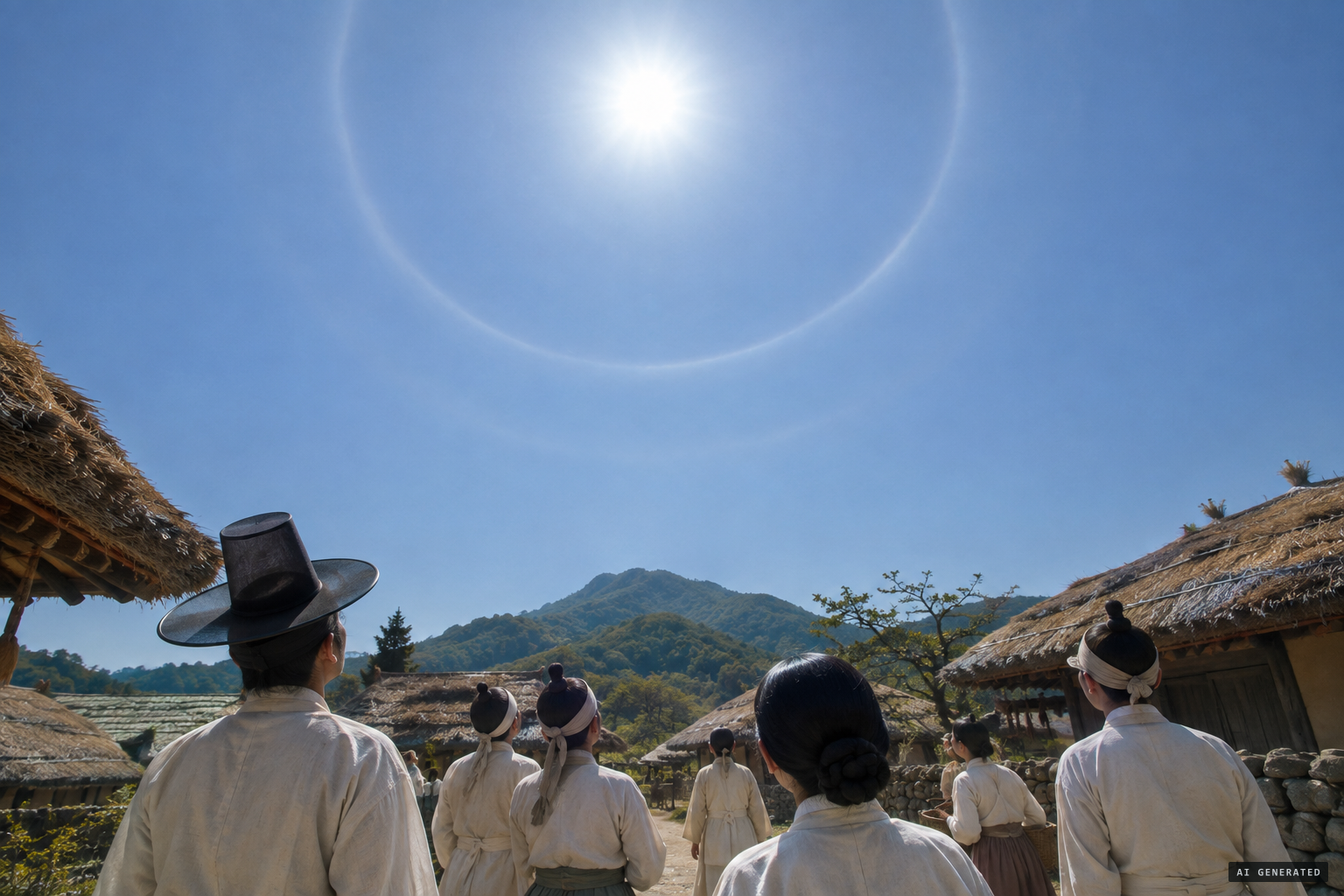 Ganseong: smoke like a solar halo appears in two places in a cloudless sky