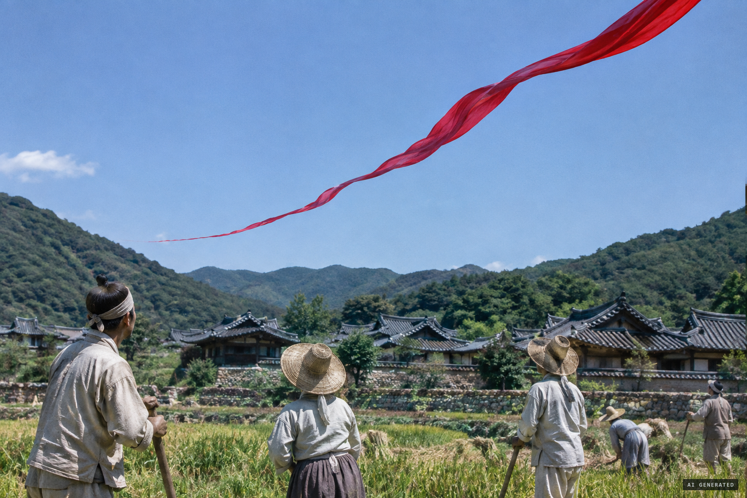 Wonju: something red, like cloth, flows a long way from south to north