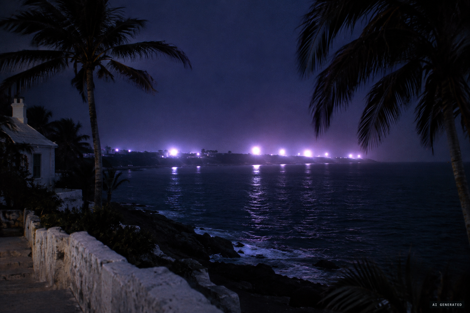 At Bermuda the bodies look like slightly violet arc lights