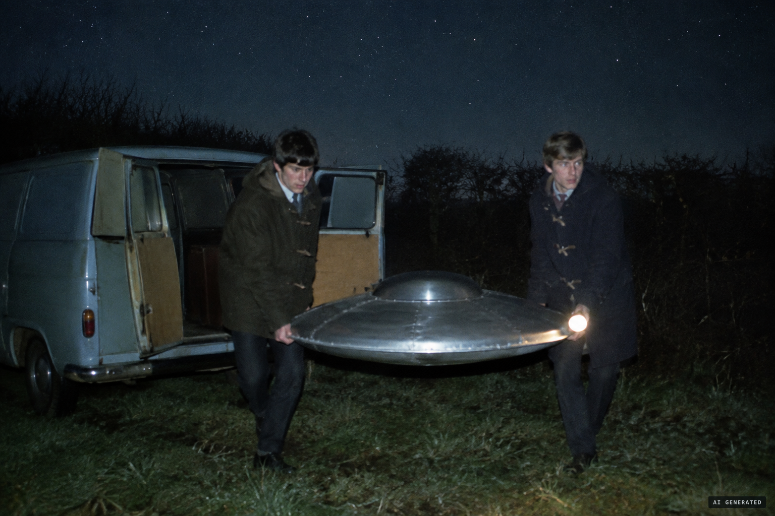 A team sets a saucer down in the night