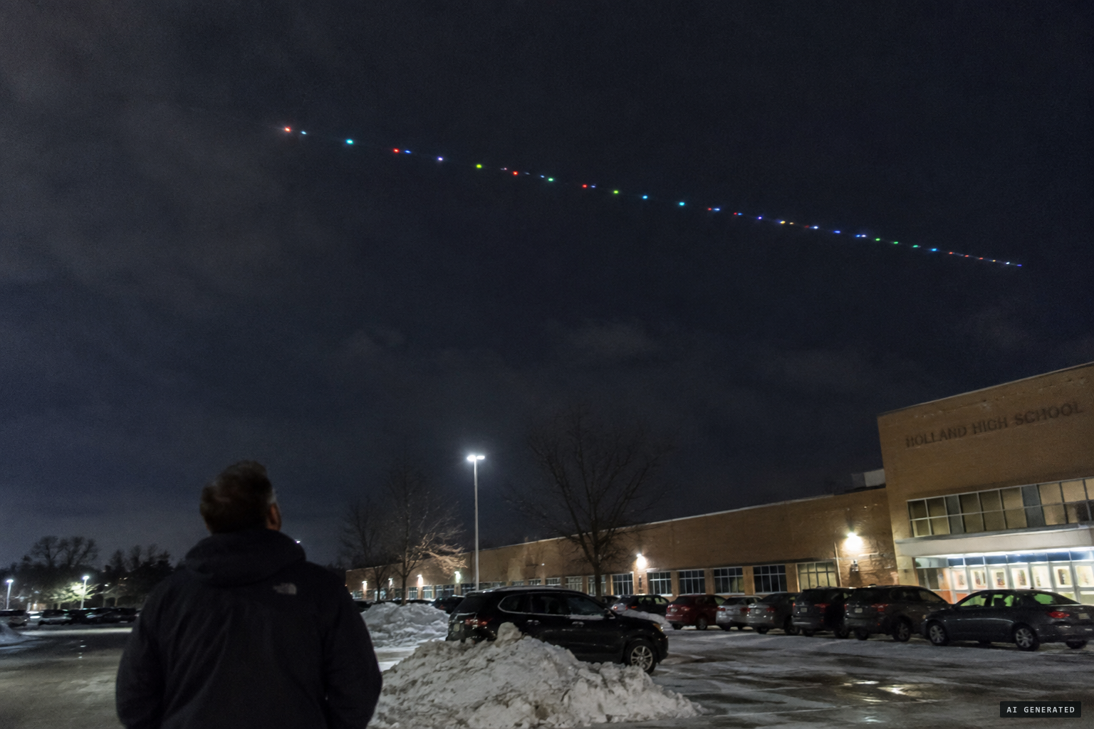 Lights "almost like Christmas lights" drifting over Holland High School