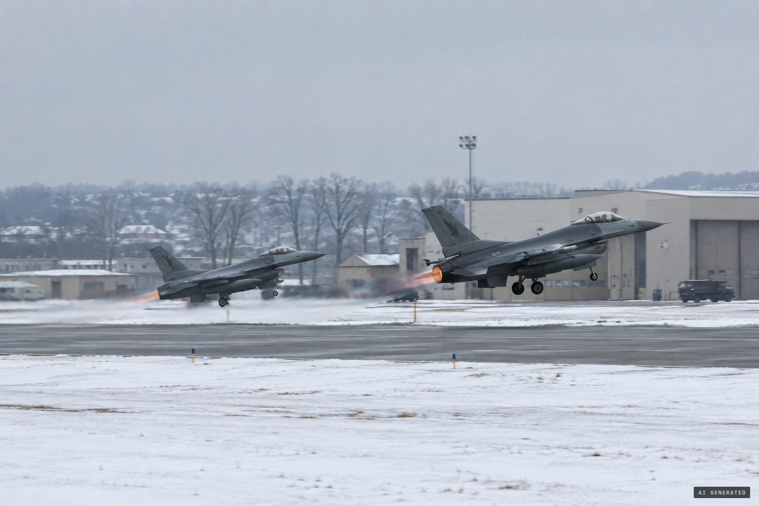 Two F-16s of the 148th Fighter Wing take off from Truax Field