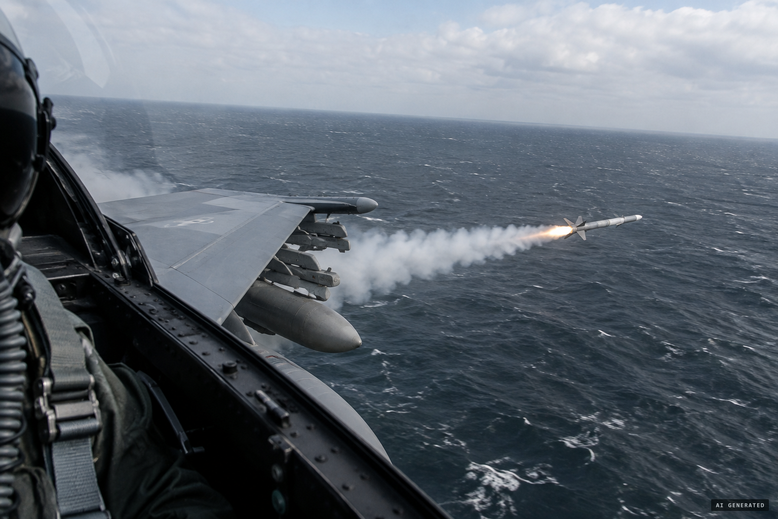 The first Sidewinder misses and falls into Lake Huron