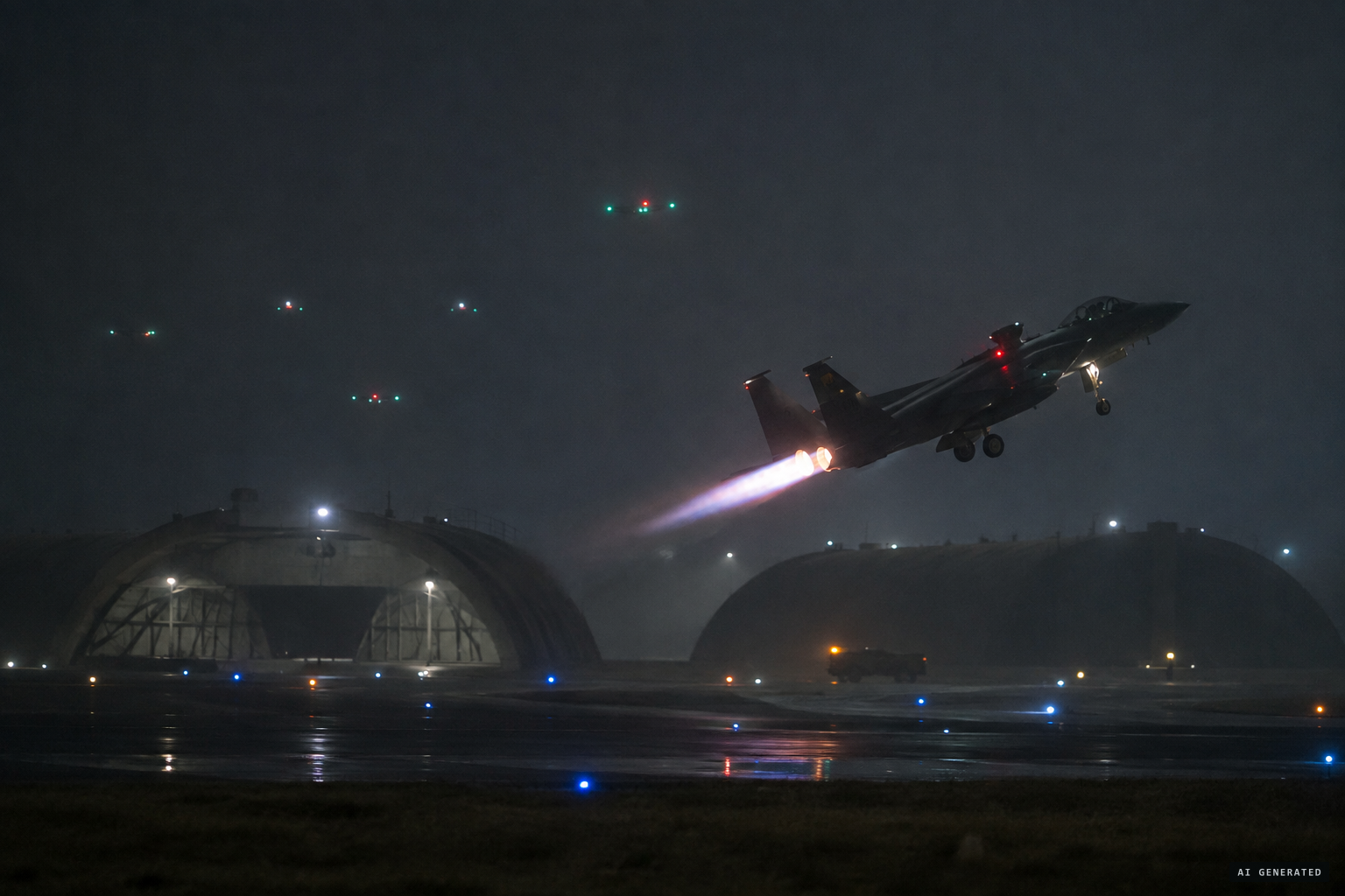 Drones over RAF Lakenheath as F-15Es launch