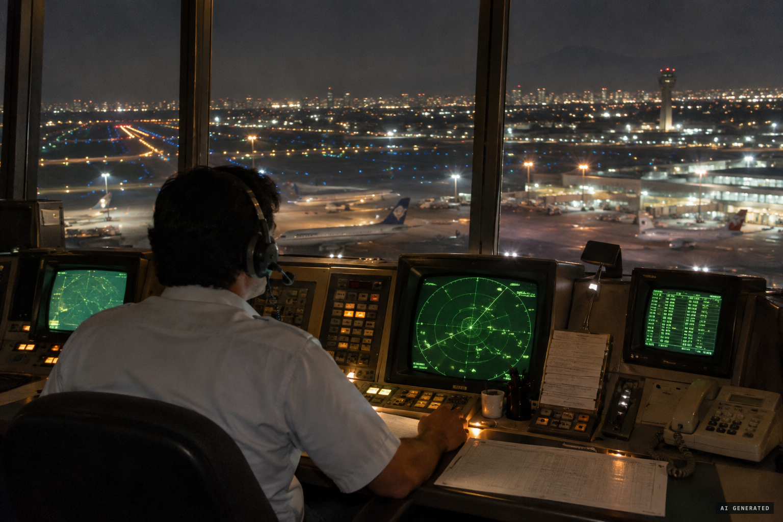 An air traffic controller at work in the Mexico City tower