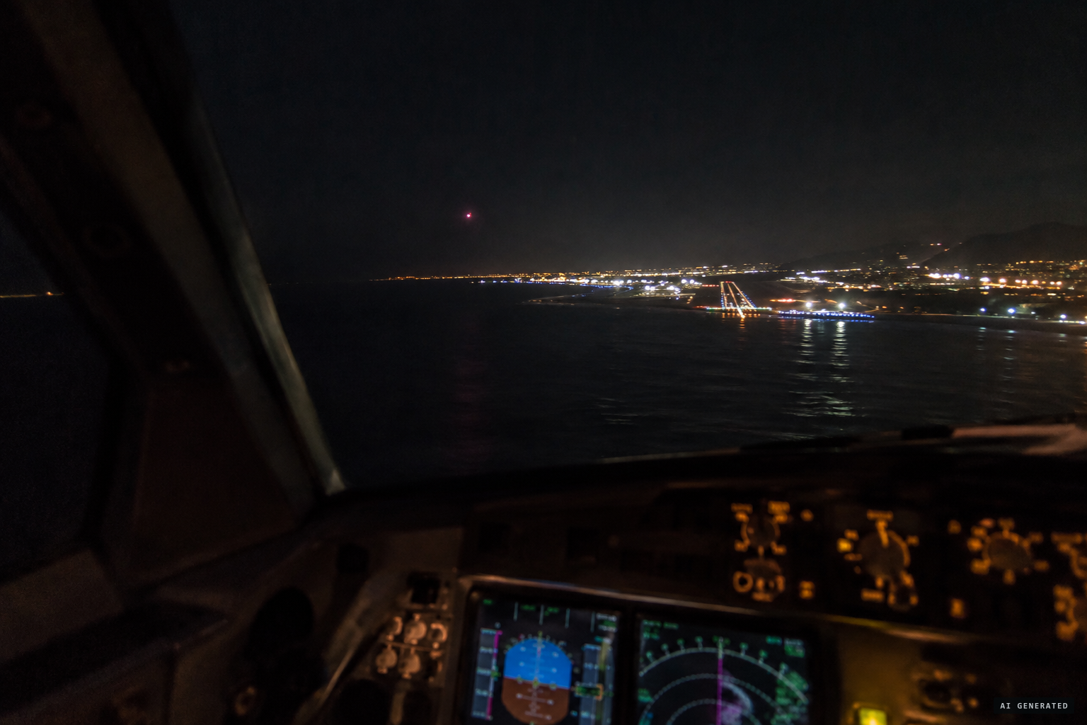 The crew spots a pinkish to reddish light over the Atlantic moving toward the airport