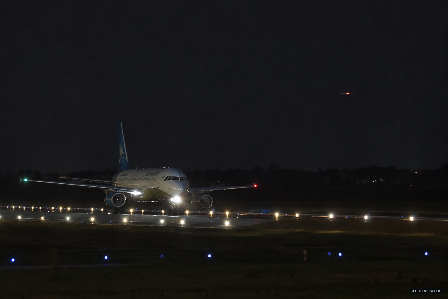The object passes over the runway, delaying a commercial departure