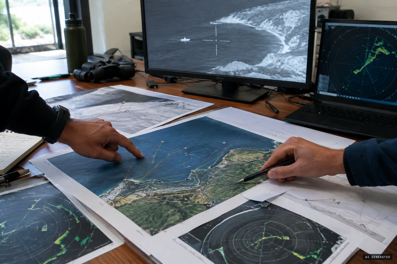 The SCU triangulates the object from timestamps, line of sight and aircraft position