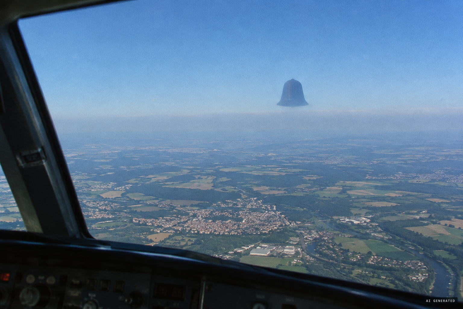 At first the object looks like a dark bell.